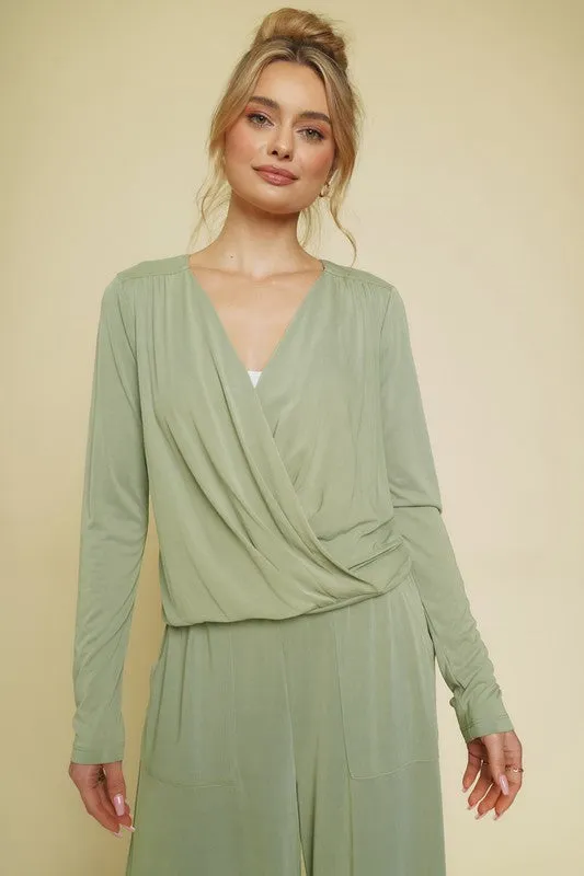 Plunging Neck Top - Sage