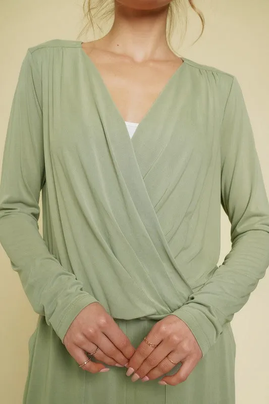 Plunging Neck Top - Sage