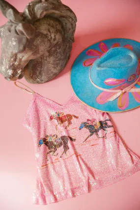 RACE HORSE PINK SEQUIN TANK
