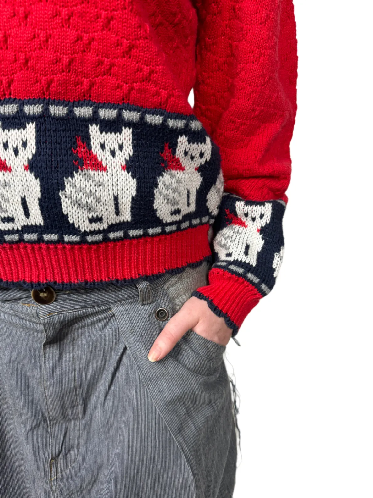 Red Cat & Collar Sweater 1980s