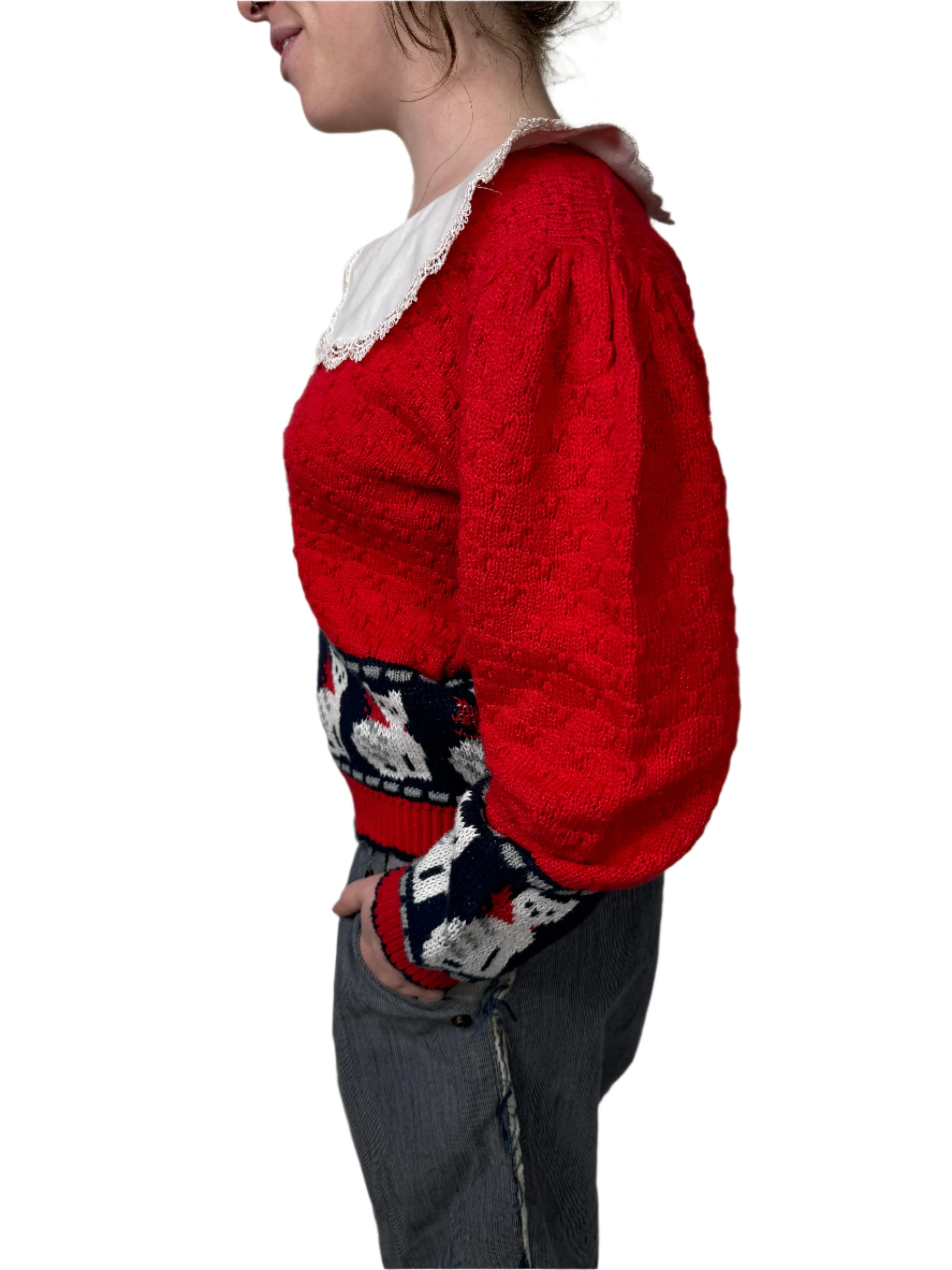 Red Cat & Collar Sweater 1980s
