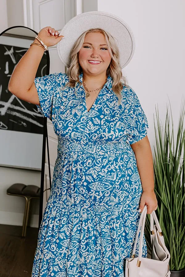 Resort Getaway Floral Midi in Ocean Blue Curves