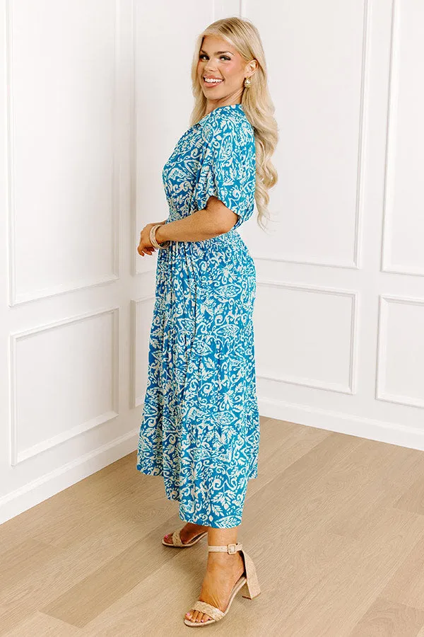 Resort Getaway Floral Midi in Ocean Blue Curves