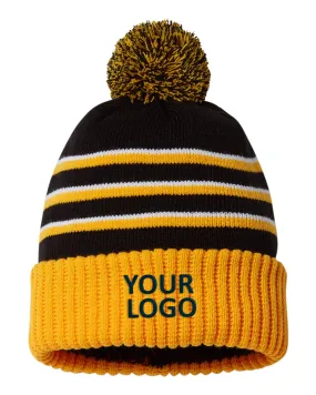 Richardson Pom Cuffed Custom Beanies, Black/ Gold