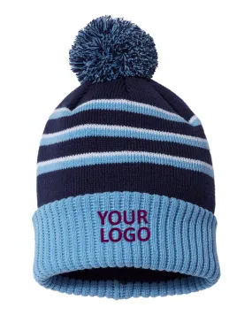 Richardson Pom Cuffed Custom Beanies, Navy/ Columbia Blue