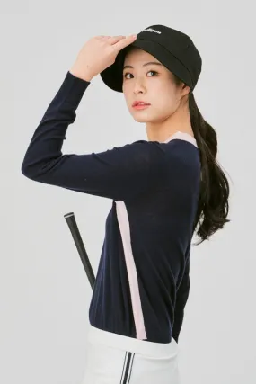 round neck color block (100% fine wool)