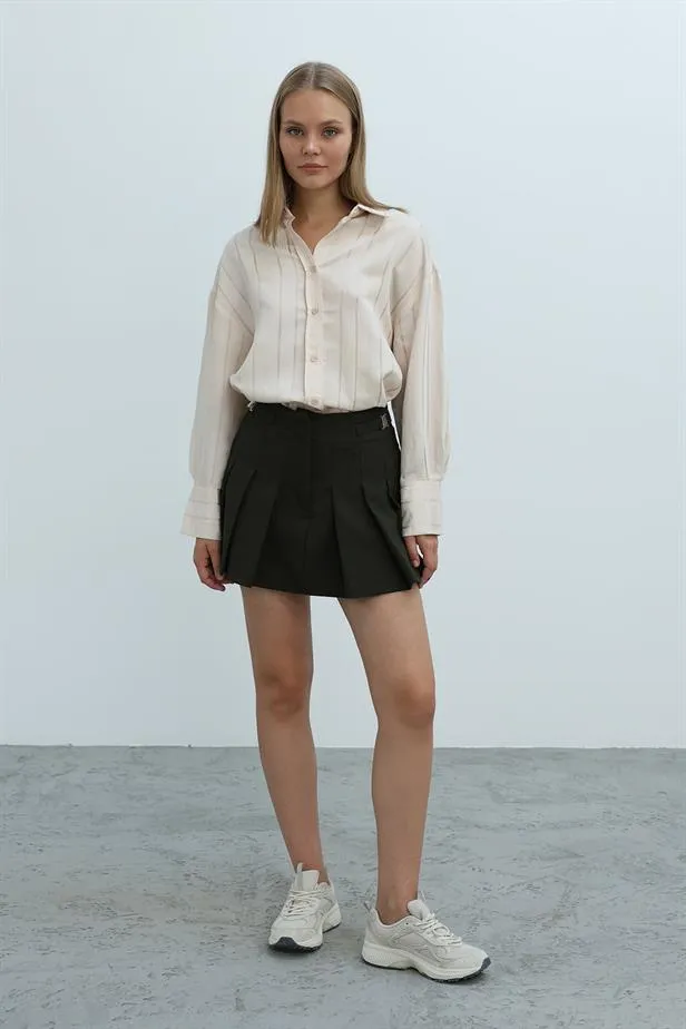 RYN Pleated Shorts Skirt - Khaki - Aves