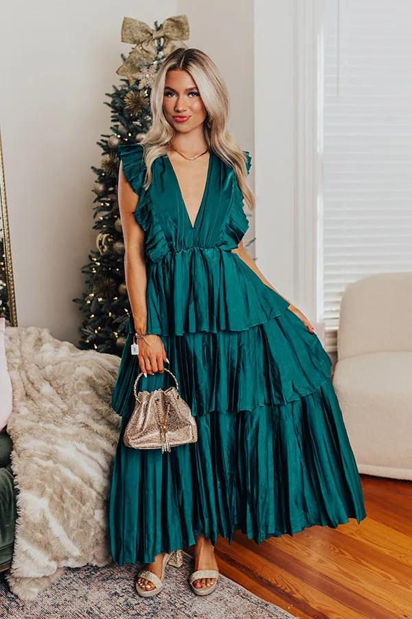 Seeking Champagne Pleated Maxi Dress In Hunter Green