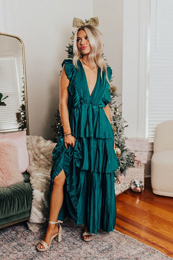 Seeking Champagne Pleated Maxi Dress In Hunter Green