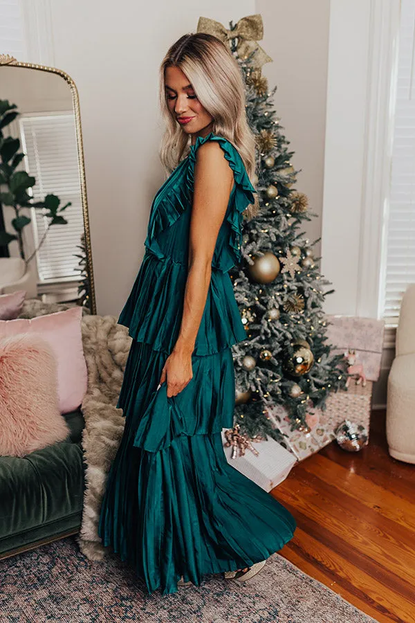 Seeking Champagne Pleated Maxi Dress In Hunter Green