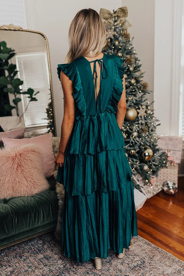 Seeking Champagne Pleated Maxi Dress In Hunter Green