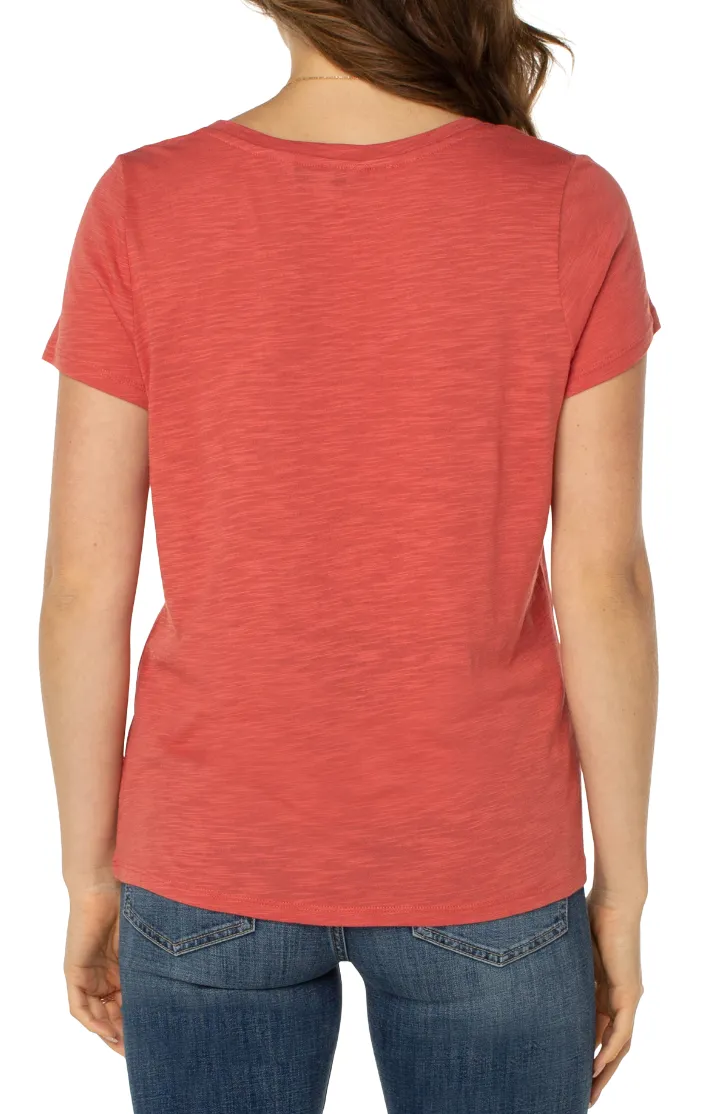 Slim Fit V-Neck Slub Knit Tee - Coral