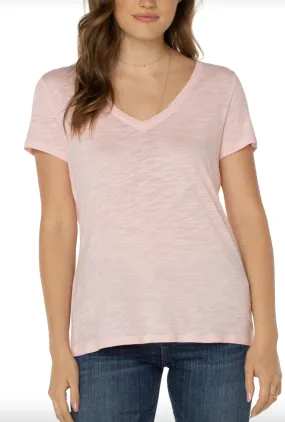 Slim Fit V-Neck Slub Knit Tee - Peony
