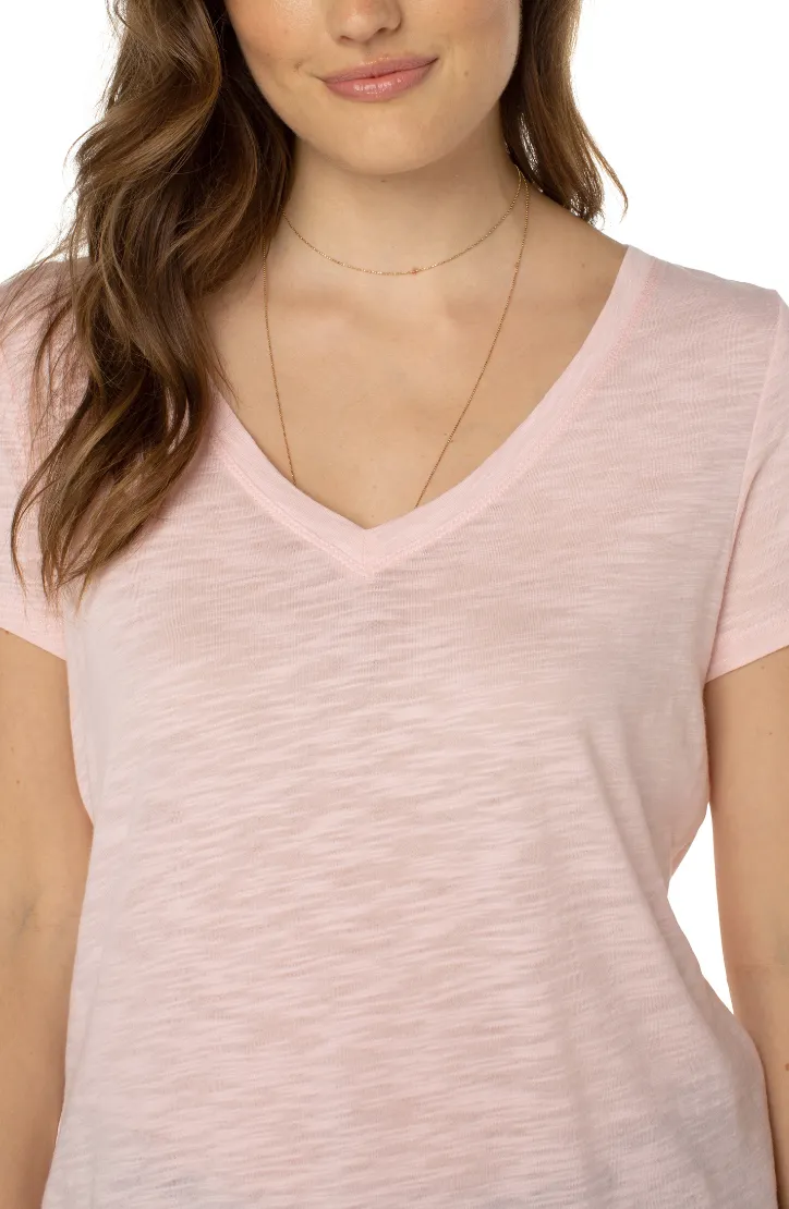 Slim Fit V-Neck Slub Knit Tee - Peony