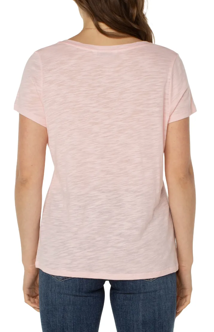 Slim Fit V-Neck Slub Knit Tee - Peony