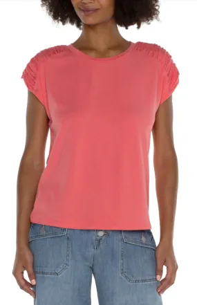 Smocked Shoulder Scoop Neck Raglan Knit Top - Sugar Coral
