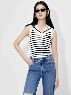 Striped Navy Collar Knit Top