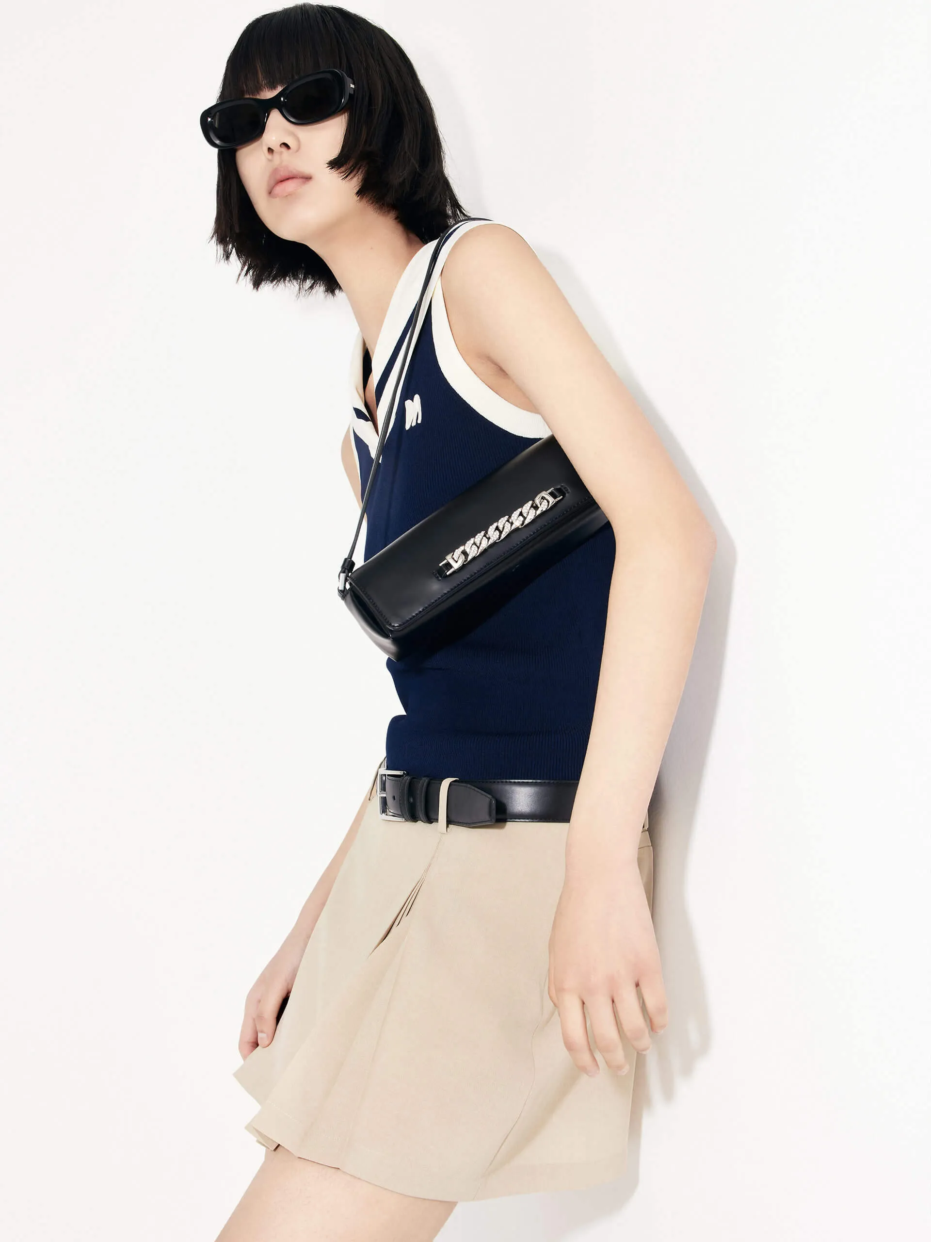 Striped Navy Collar Knit Top