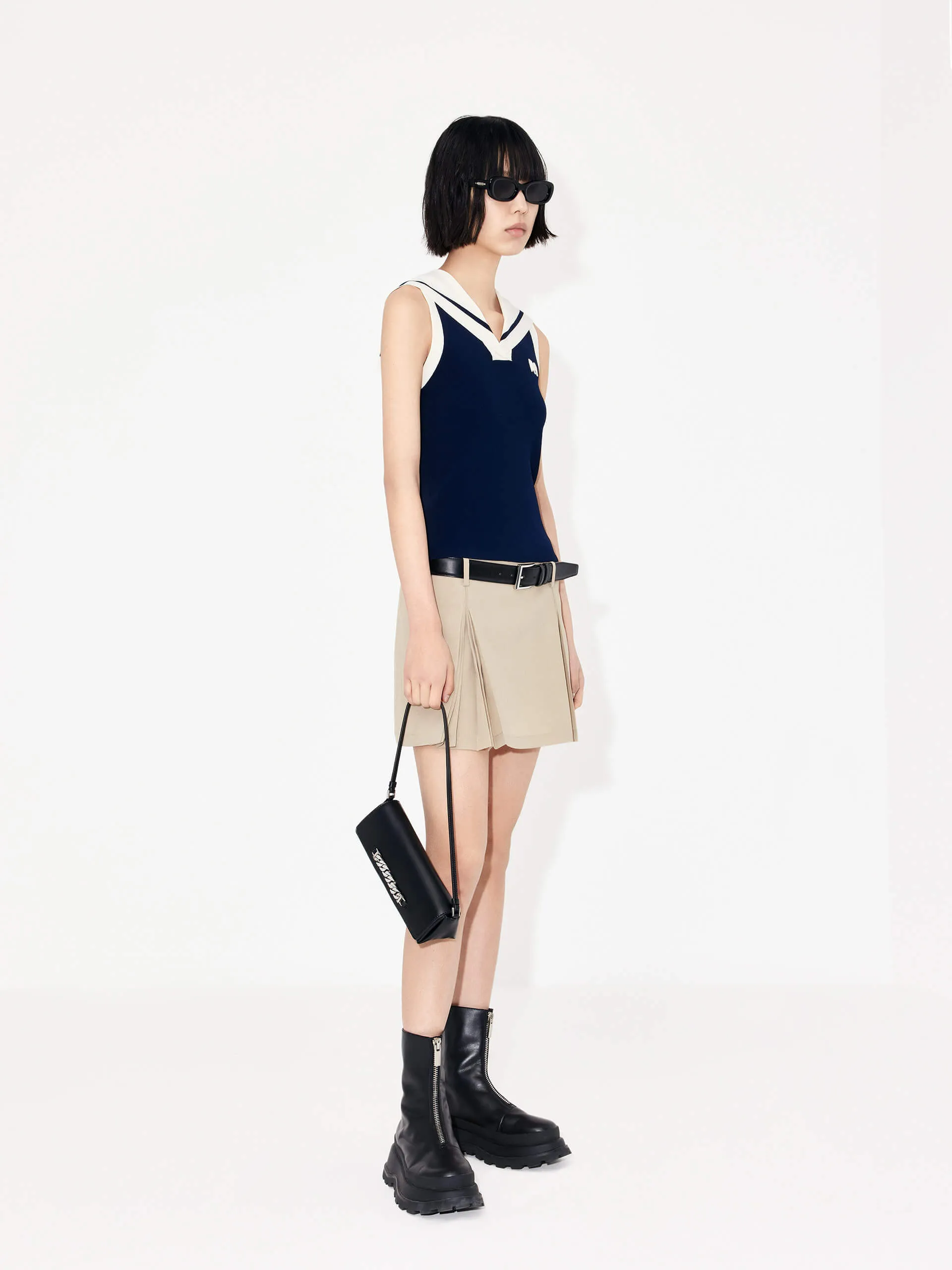 Striped Navy Collar Knit Top