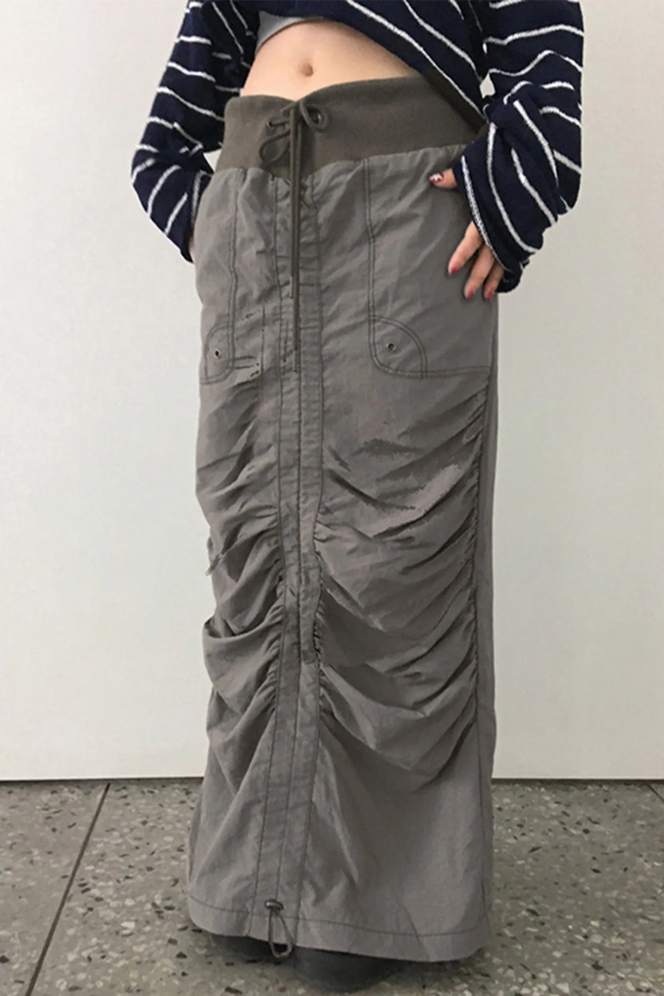 TastyHottie - Grey High Waist Drawstring Pleated Skirt