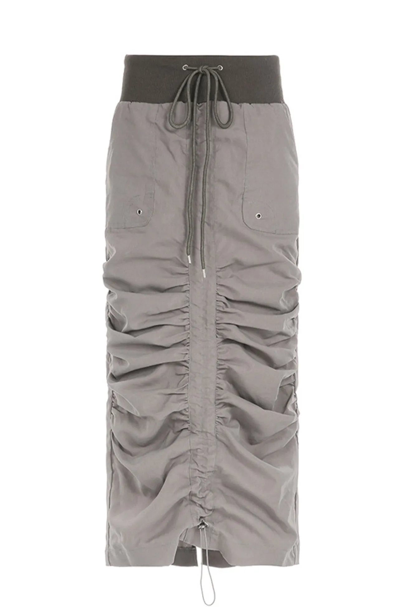 TastyHottie - Grey High Waist Drawstring Pleated Skirt