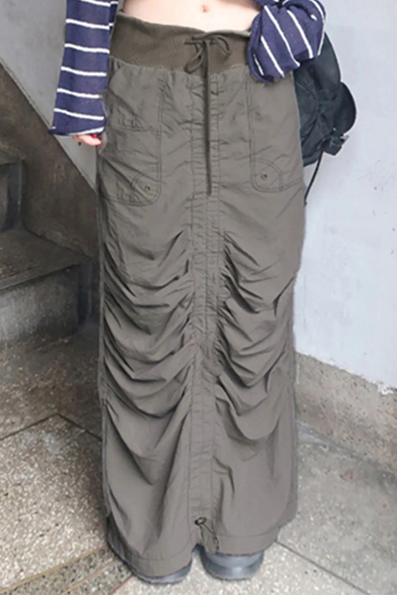 TastyHottie - Grey High Waist Drawstring Pleated Skirt