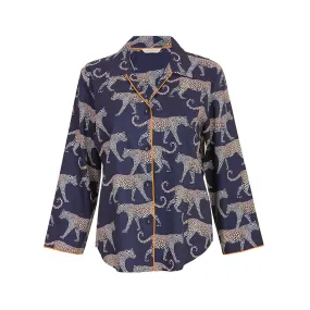 Taylor Navy Leopard Print Long Sleeve Pyjama Top