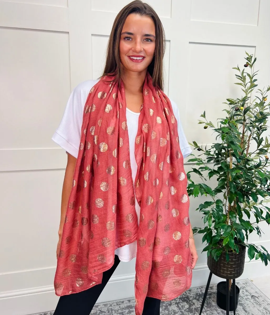 Terracotta Rose Gold Spot Print Scarf