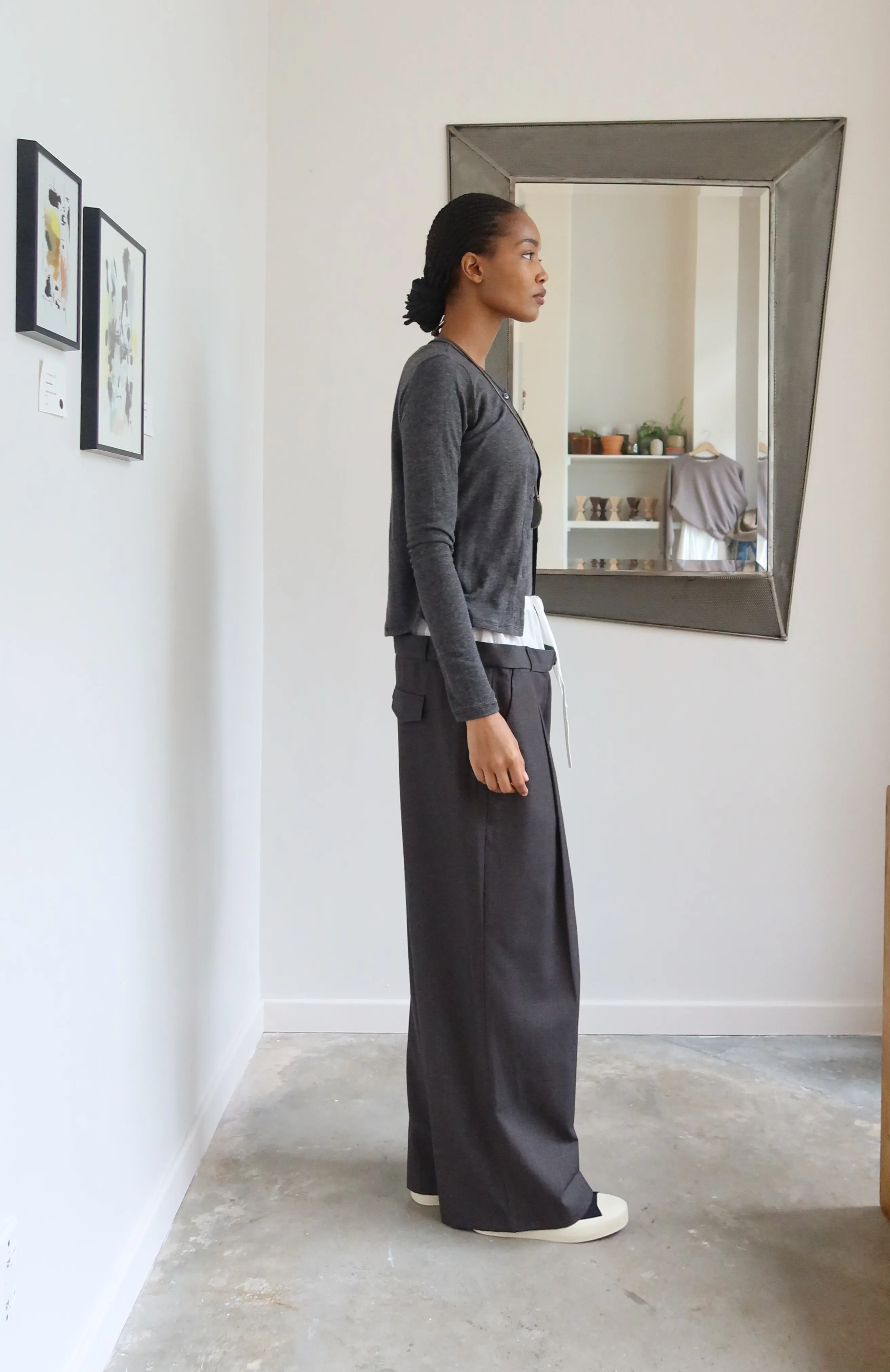 Two Piece Charcoal Asymmetrical Side Button Cardigan