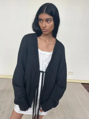 Two Tie Front Cardigan - Charcoal