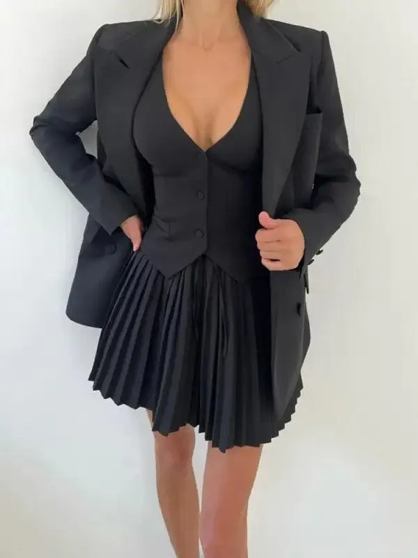 V-Neck Two-Piece Skirt Set for Women