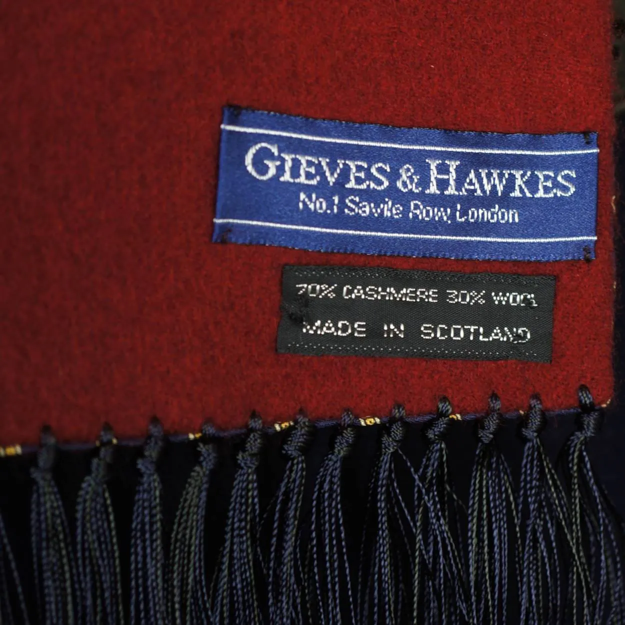 Vintage Gieves & Hawkes Silk & Cashmere Blend Fringed Scarf Savile Row London