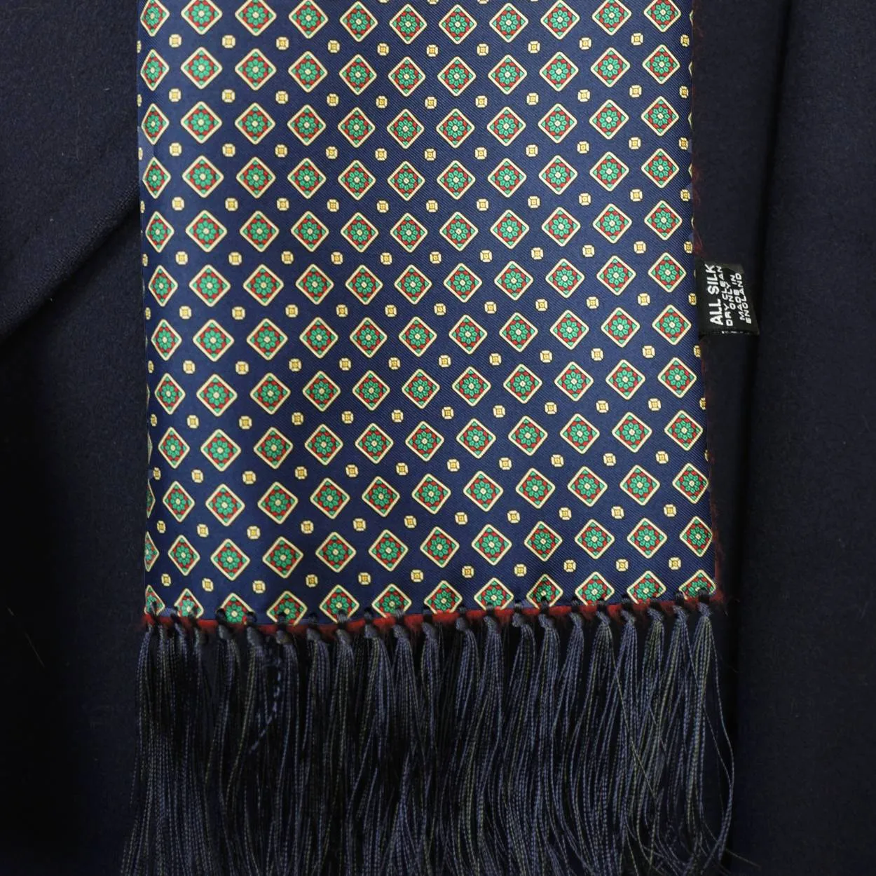 Vintage Gieves & Hawkes Silk & Cashmere Blend Fringed Scarf Savile Row London