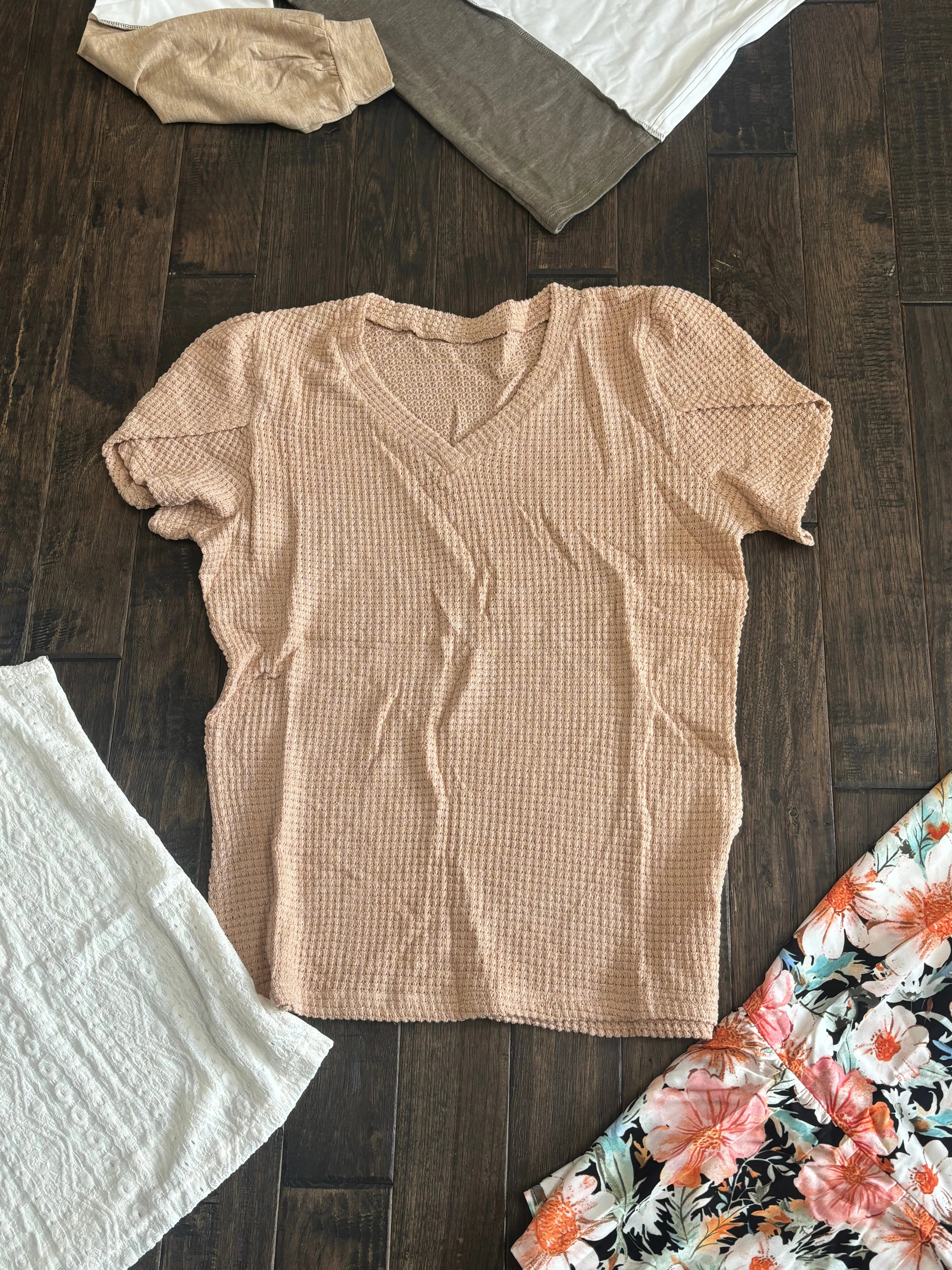 Waffle knit petal sleeve top