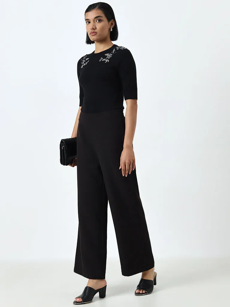 Wardrobe Black Floral Embellished Knitted Top