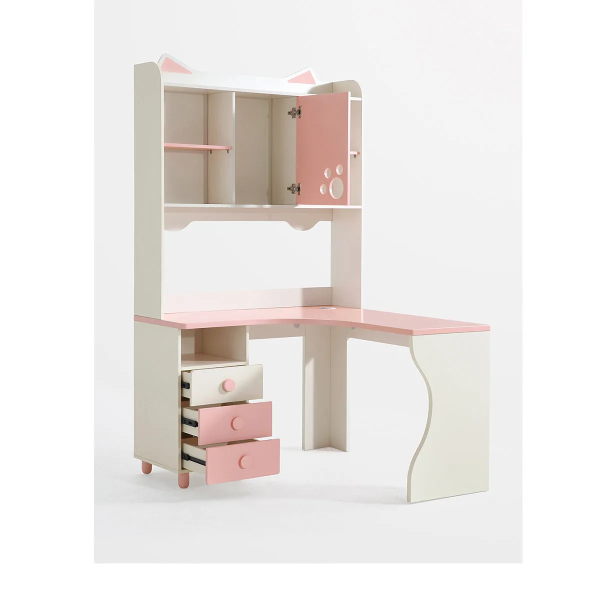 Whimsical Kitty Cat Tall Bookcase and Pink Study Table