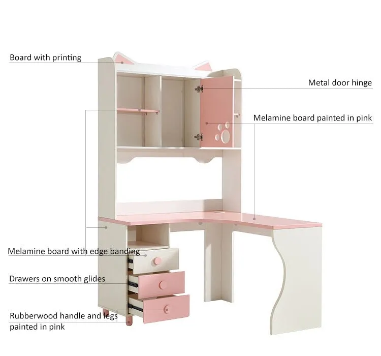 Whimsical Kitty Cat Tall Bookcase and Pink Study Table