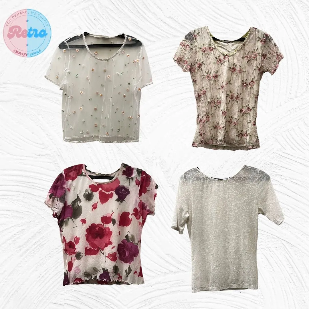Whimsical Light Y2K Mesh Tops: 15 Pieces