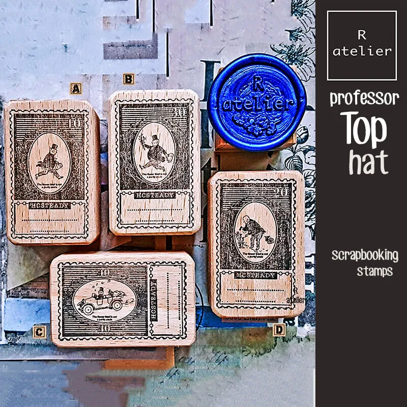 Whimsical Professor Top Hat Scrapbooking Wooden Stamps