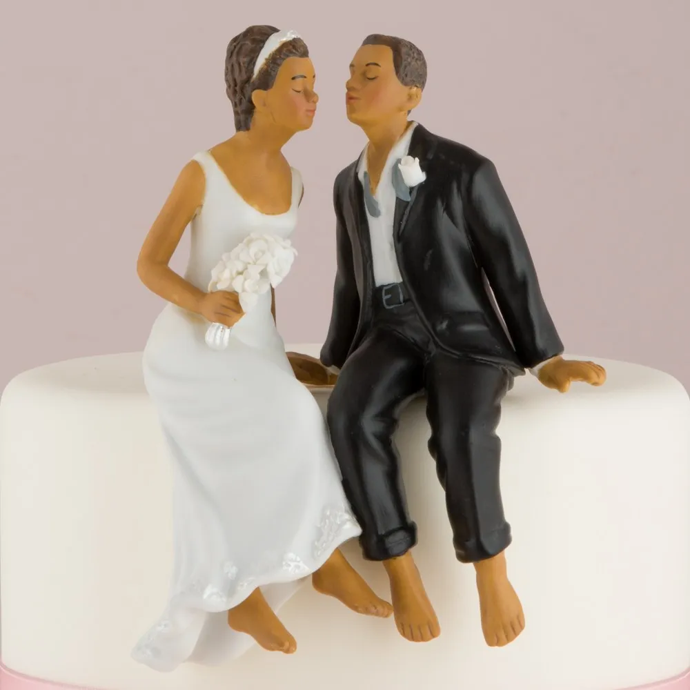 Whimsical Sitting Bride and Groom (African American)