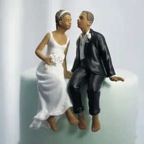 Whimsical Sitting Bride and Groom (African American)