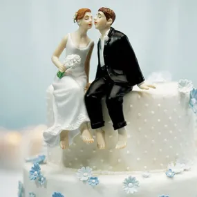 Whimsical Sitting Bride and Groom (Caucasian)