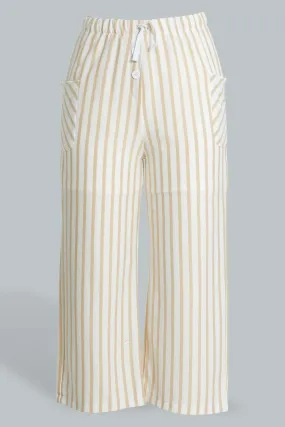White And Beige Stripe Culotte