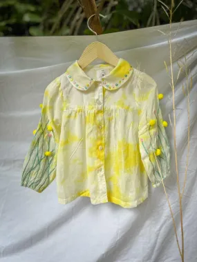 WHITE AND YELLOW TIE DYE POMPM TOP