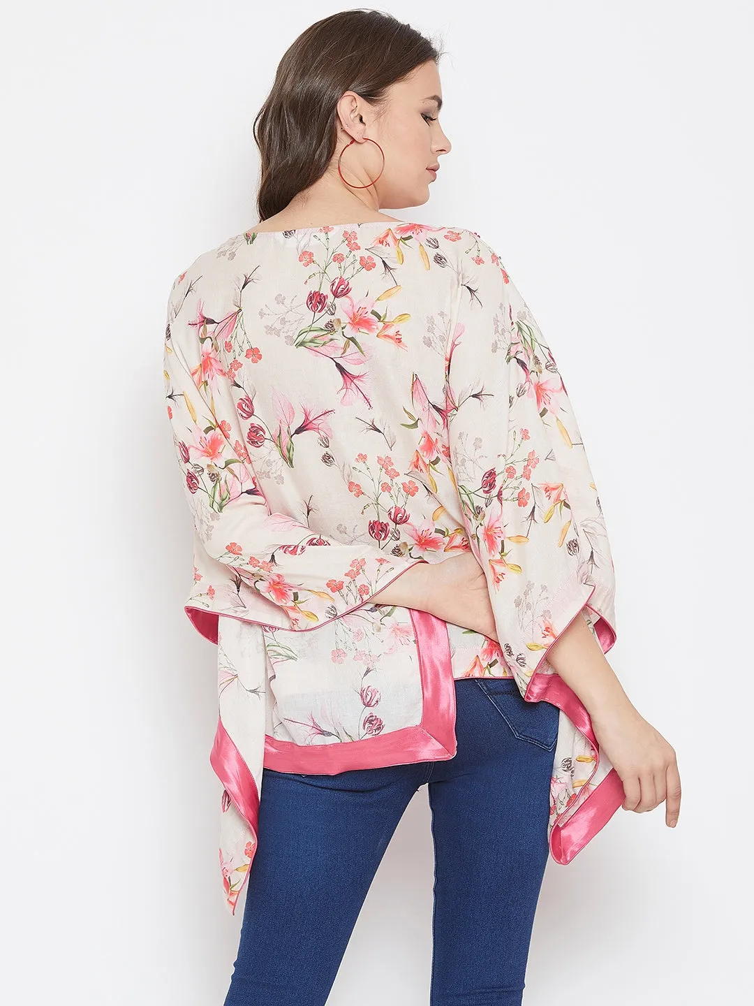 White Flora Kaftan Top with Hand Embroidery