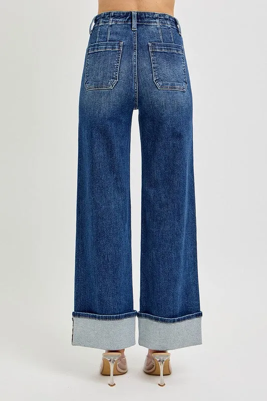 Wide Leg Cuffed Jeans