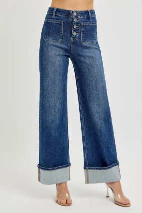 Wide Leg Cuffed Jeans