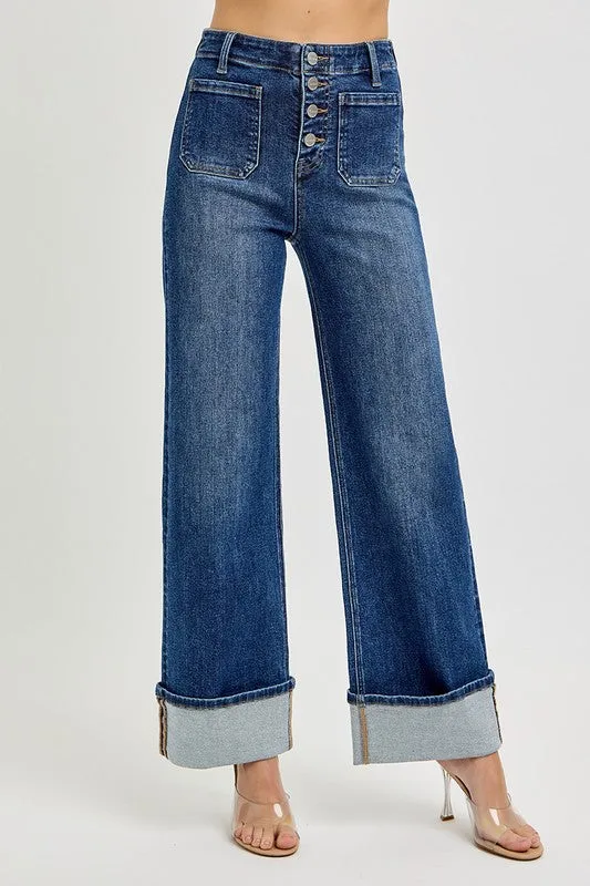 Wide Leg Cuffed Jeans