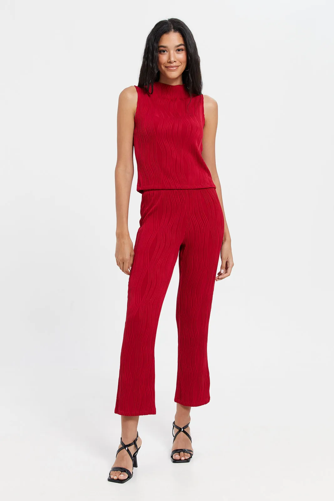 Women Red Textured Knit Top