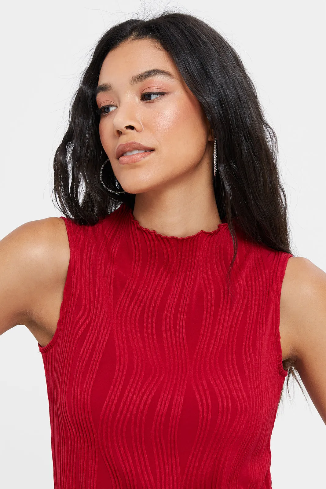 Women Red Textured Knit Top